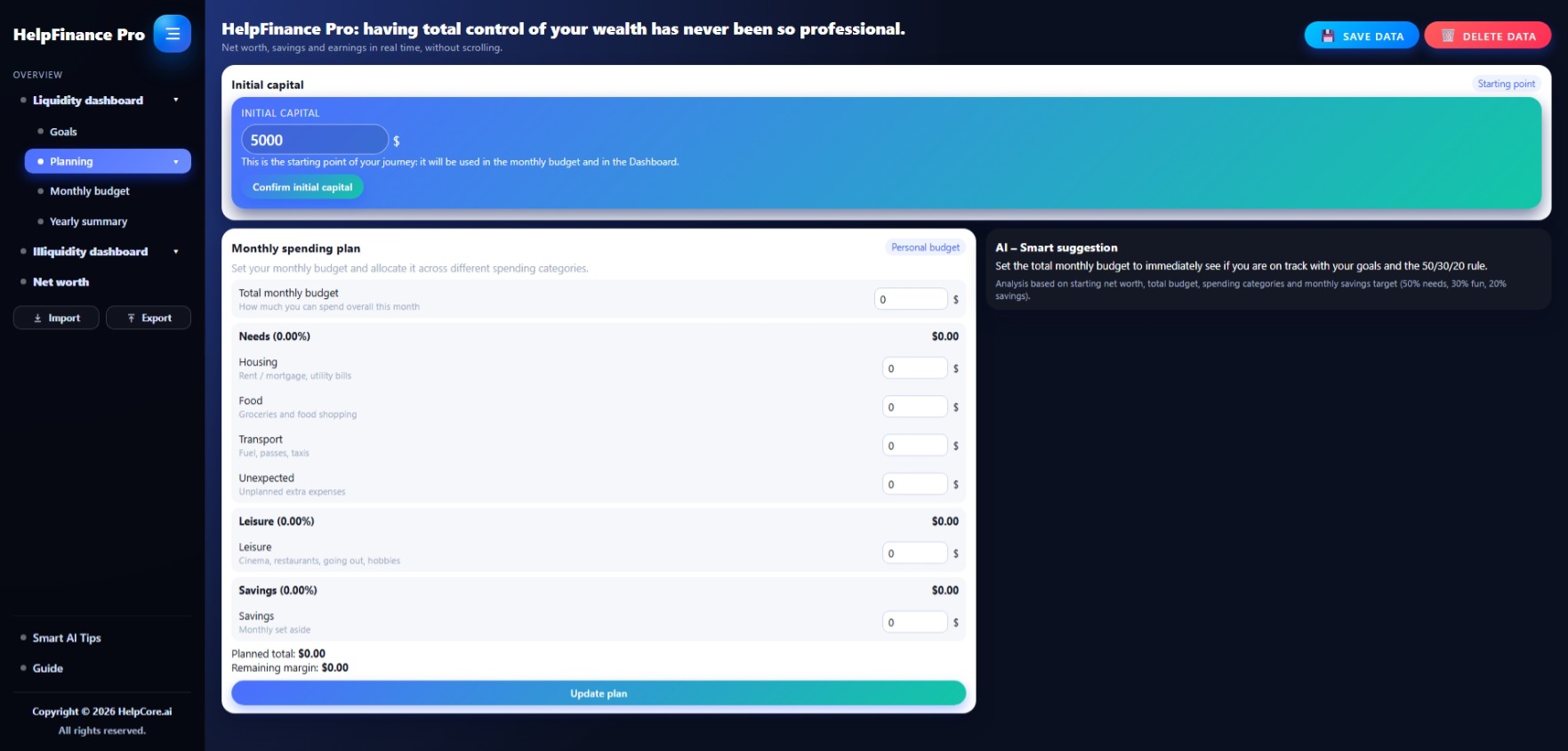 HelpFinance Pro - Nota capitale iniziale
