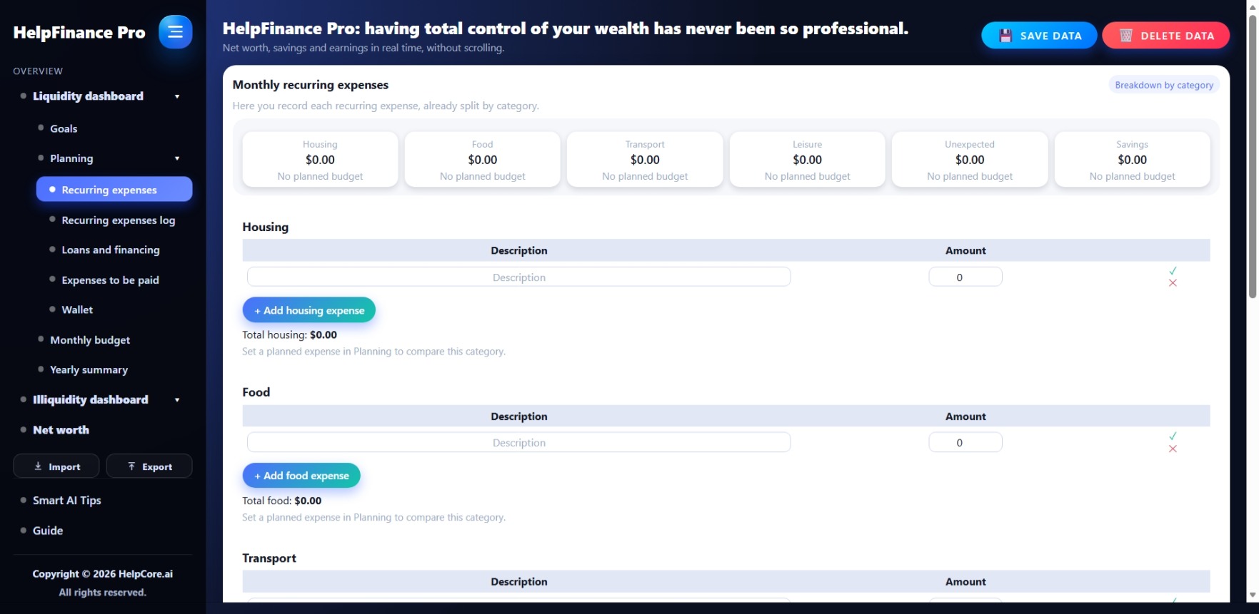 HelpFinance Pro - Spese ricorrenti